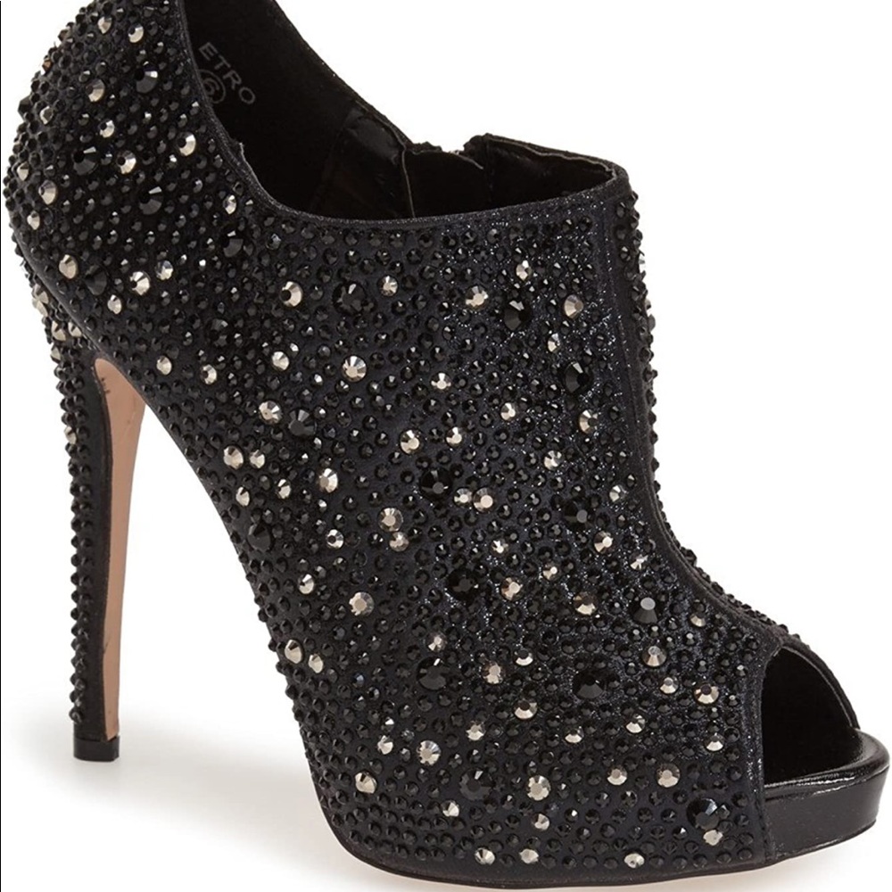 Lauren Lorraine Etra Peep Toe Bootie Black Rhinestone Peep Toe Pumps size 9